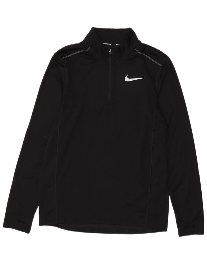Top de trening pentru bărbați Dri Fit, cu fermoar și gât, din poliester negru mediu