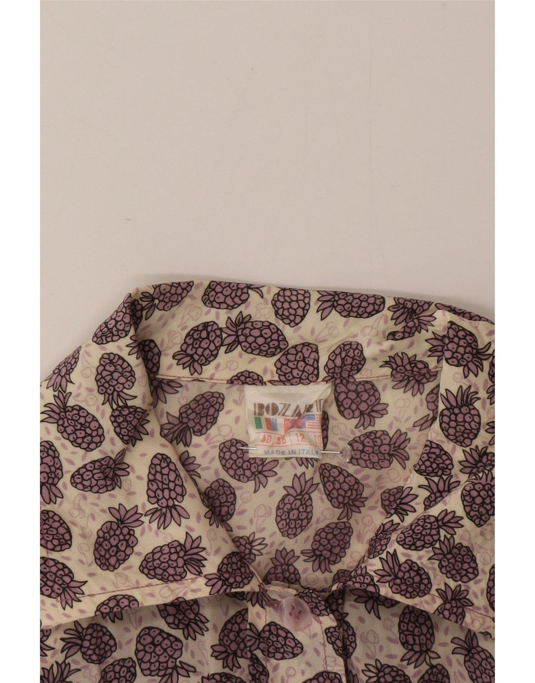 Bluză cămașă vintage pentru femei cu model abstract, UK 12, violet mediu