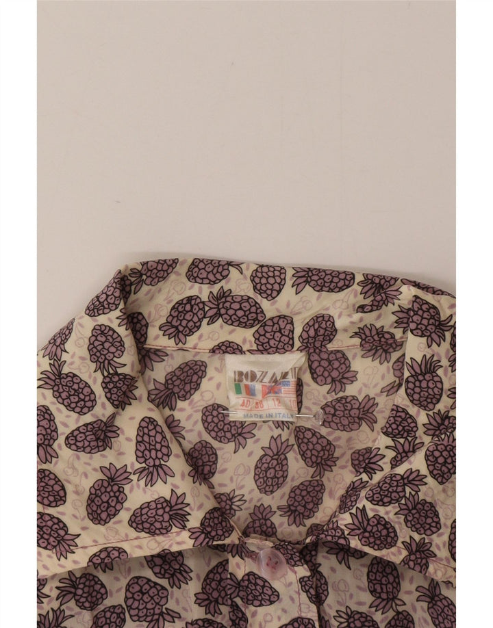 Bluză cămașă vintage pentru femei cu model abstract, UK 12, violet mediu