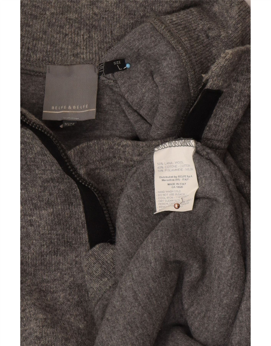 BELFE & BELFE Pulover pentru bărbați cu fermoar și gât, lână mare, gri