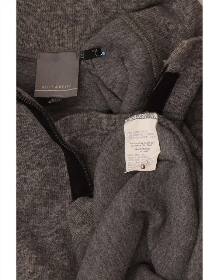 BELFE & BELFE Pulover pentru bărbați cu fermoar și gât, lână mare, gri