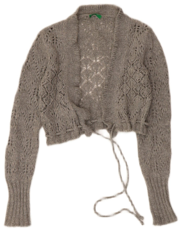 Pulover cardigan bolero pentru femei Benetton UK 10 mic, gri cu pete acrilice