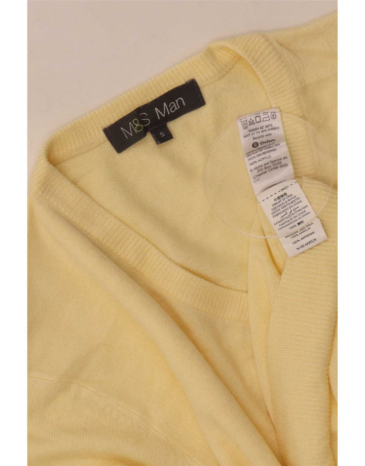 Pulover pentru bărbați Marks & Spencer, cu decolteu în V, mic, galben acrilic