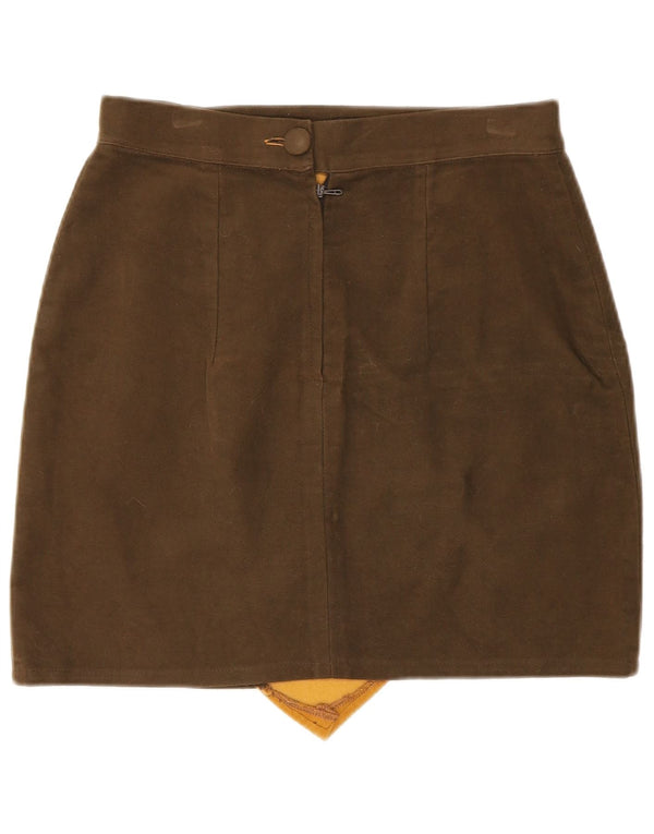 Fusta mini din piele intoarsa vintage pentru femei Mica W26 Maro Colorblock