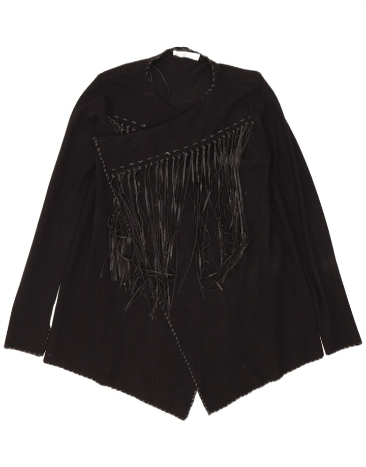 Pulover cardigan deschis asimetric pentru femei Zara UK 12 Poliester mediu negru
