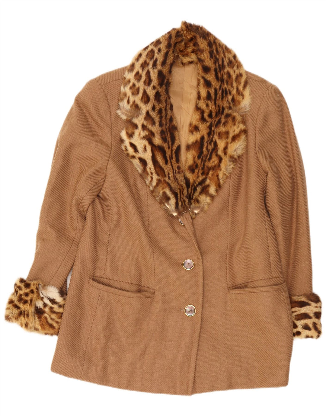 Pardesiu scurt pentru femei vintage UK 14 Medium Beige Animal Print