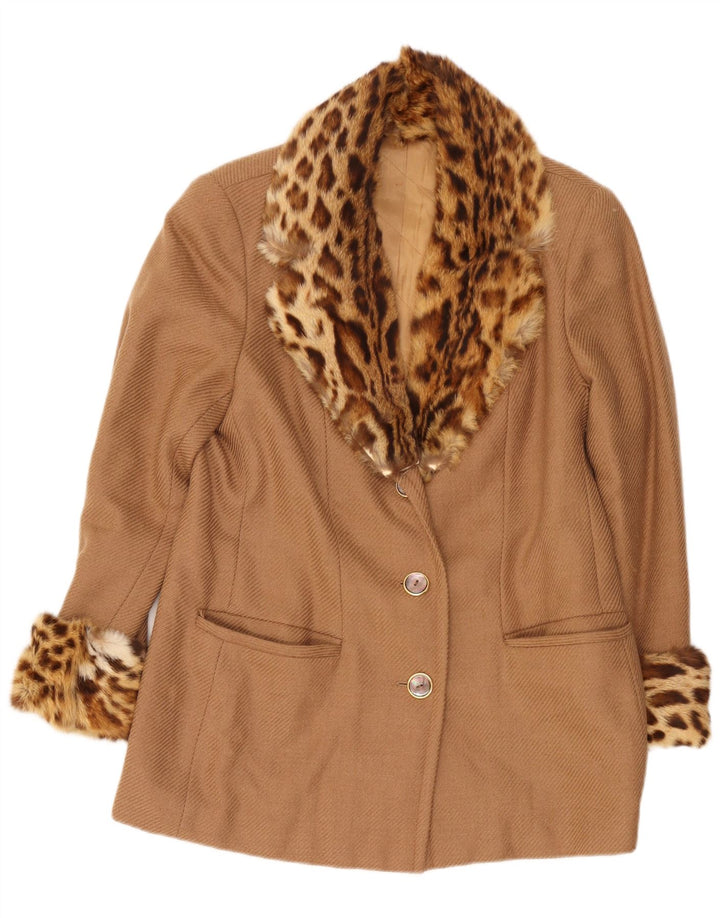 Pardesiu scurt pentru femei vintage UK 14 Medium Beige Animal Print
