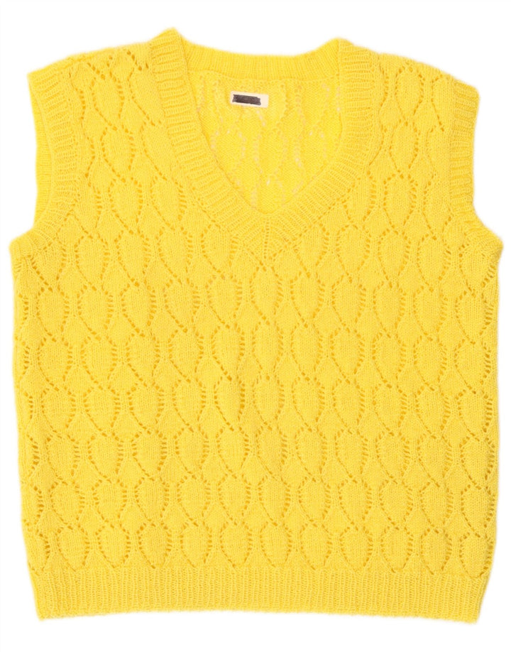 Vintage Womens Vest Tank Top UK 14 Medium Yellow Retro