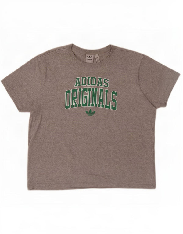 Tricou cu grafic supradimensionat pentru femei Adidas UK 12/14 bumbac gri mediu