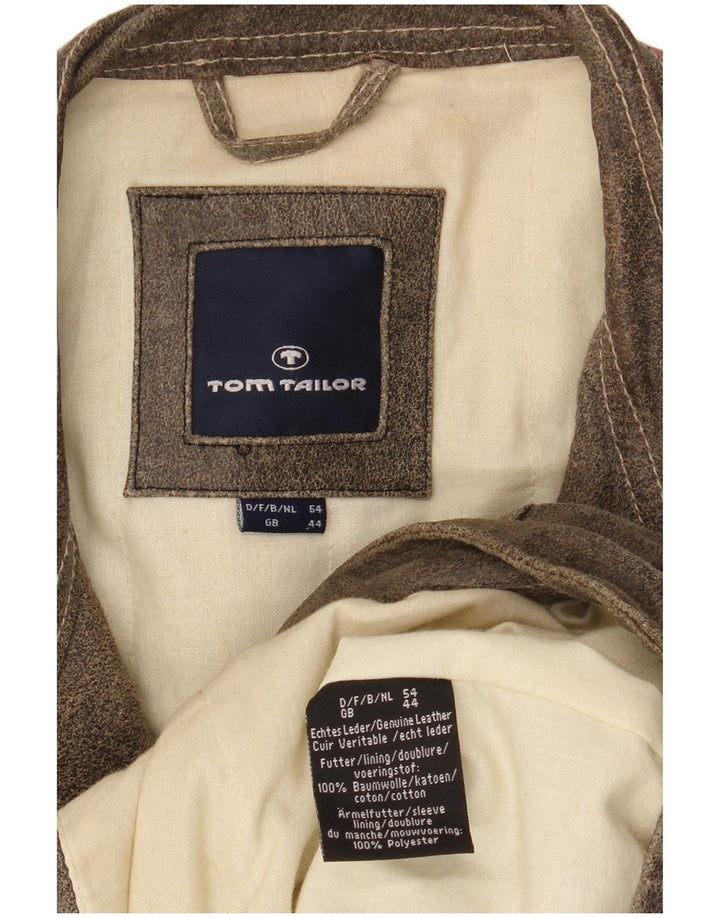 Geaca de piele intoarsa pentru barbati Tom Tailor UK 44 2XL maro din piele color bloc