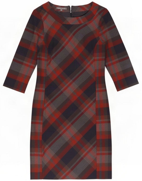 Laura Ashley Womens 3/4 Sleeve Sheath Dress UK 10 Small Navy Blue Plaid