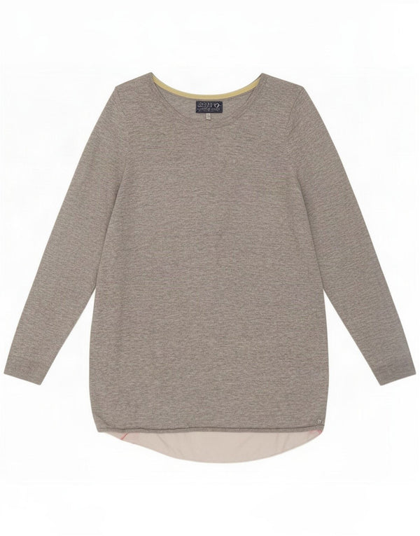 Joules Womens Top Long Sleeve UK 12 Medium Grey Floral Wool