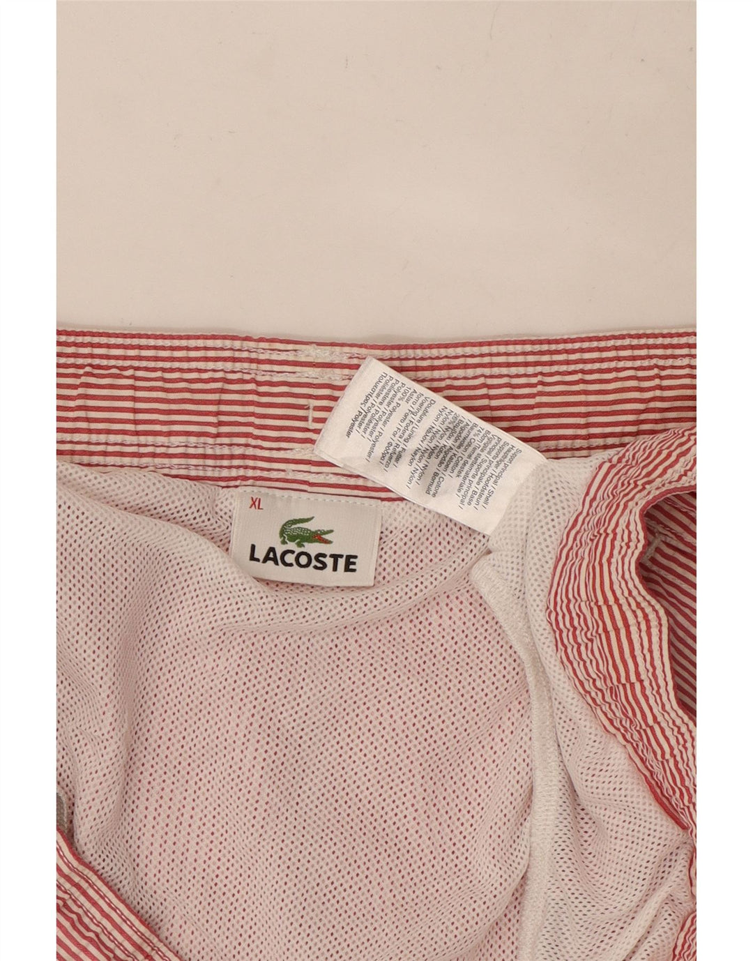 Pantaloni scurți de înot LACOSTE pentru bărbați XL, bumbac cu dungi roșii
