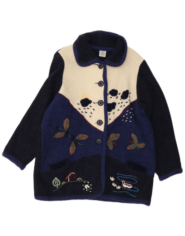 Pulover vintage cardigan pentru femei UK 16 mare bleumarin Colorblock Noutate
