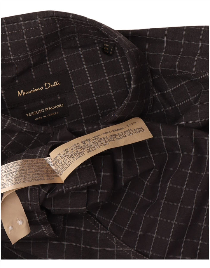 Cămașă Massimo Dutti pentru bărbați, bumbac cu carouri, gri mare