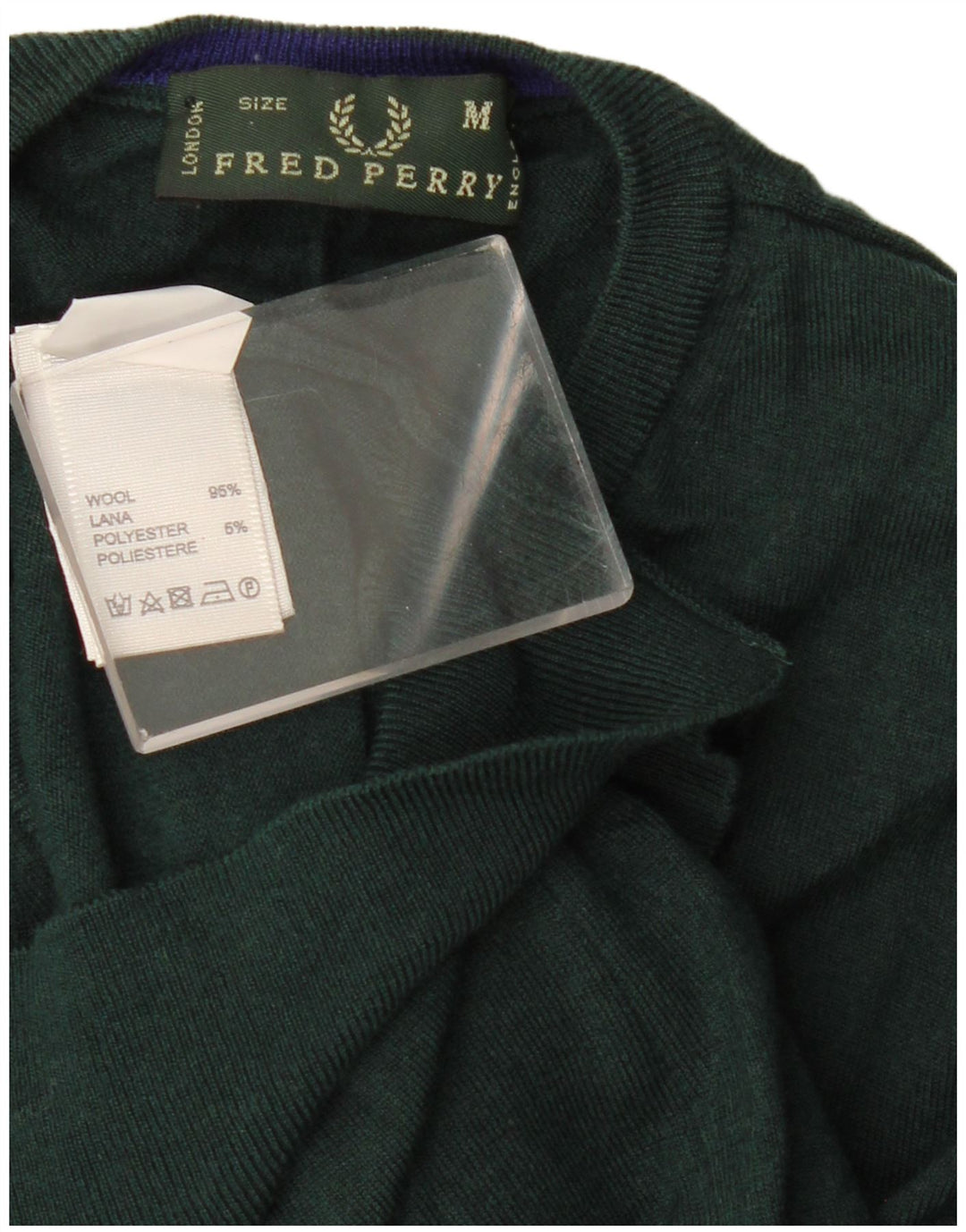 Pulover pentru bărbați Fred Perry cu decolteu în V, lână verde medie