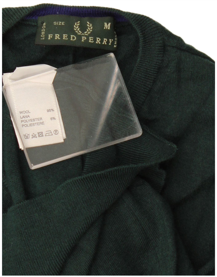 Pulover pentru bărbați Fred Perry cu decolteu în V, lână verde medie