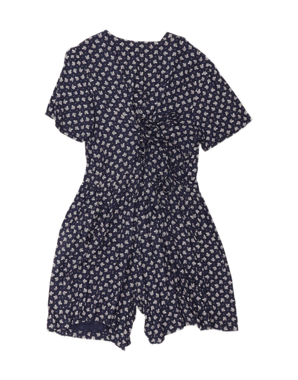Vintage Womens Playsuit UK 20 2XL Navy Blue Floral Viscose