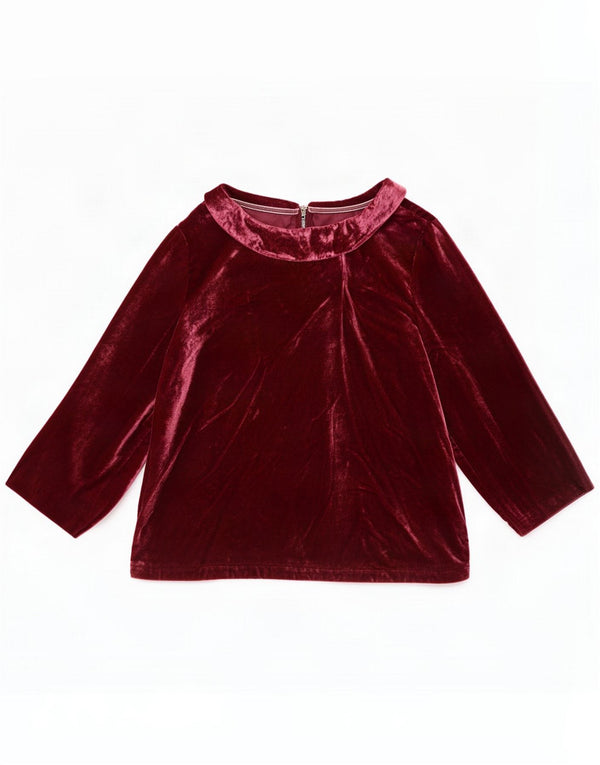 White Stuff Bluză pentru femei din catifea cu mâneci 3/4 UK 18 XL Burgundy Viscose