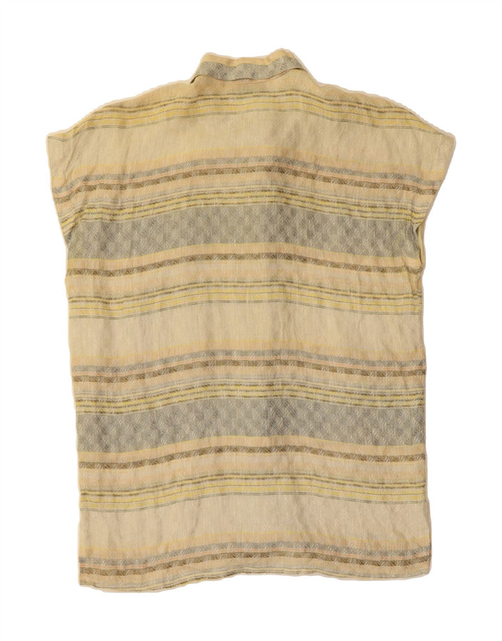 VINTAGE Womens Pullover Shirt Blouse UK 12 Medium  Beige Striped Vintage Vintage and Second-Hand Vintage from Messina Hembry 
