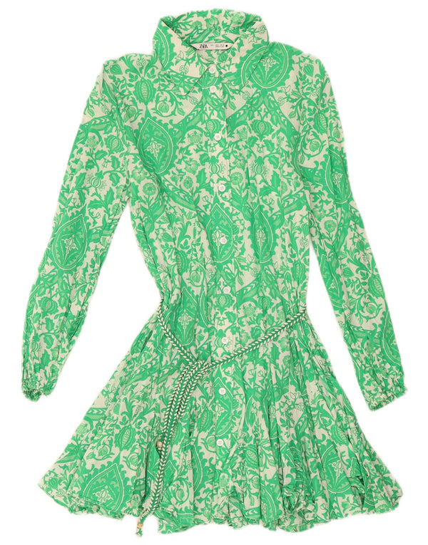 Rochie cămașă pentru femei Zara UK 14, mare, verde, florală, bumbac