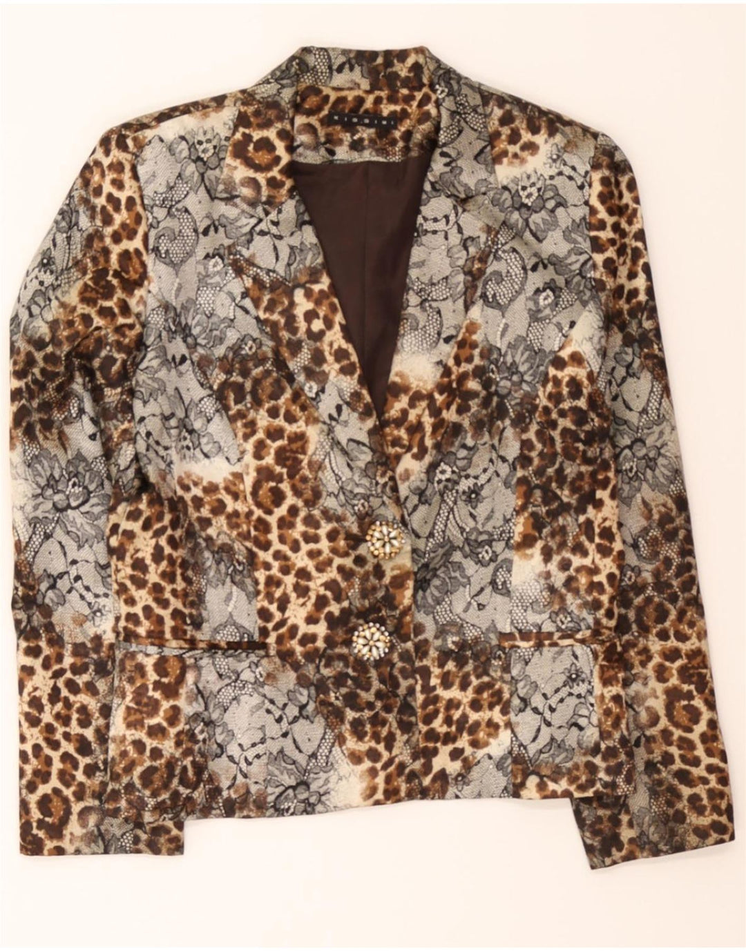VINTAGE Womens 2 Button Blazer Jacket UK 14 Large Brown Animal Print Vintage Vintage and Second-Hand Vintage from Messina Hembry 