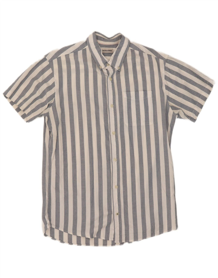 Cămașă Jack & Jones pentru bărbați cu mânecă scurtă, bumbac cu dungi albastre medii