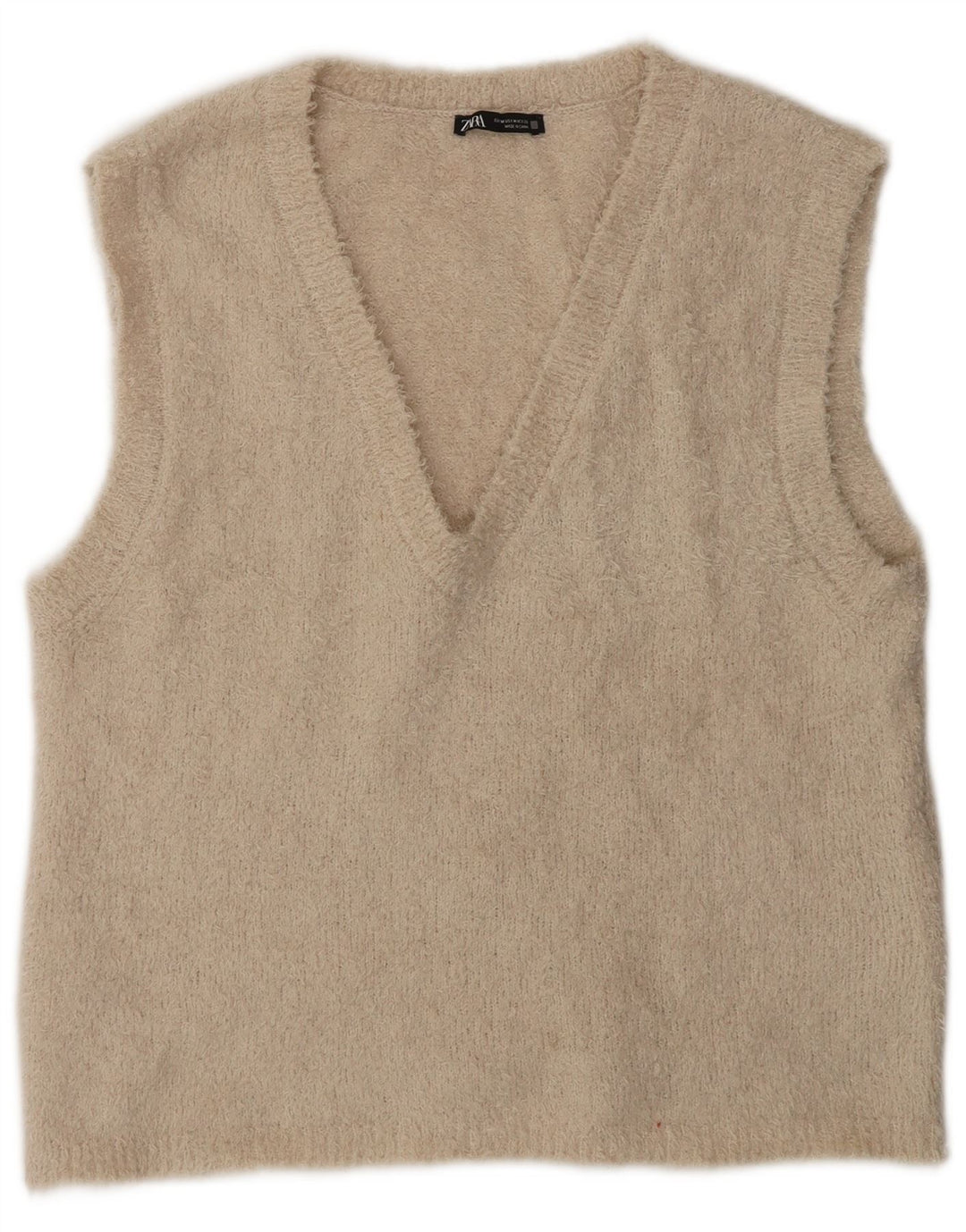 Zara Femei Vest Tank Top UK 14 Medium Bej Poliester