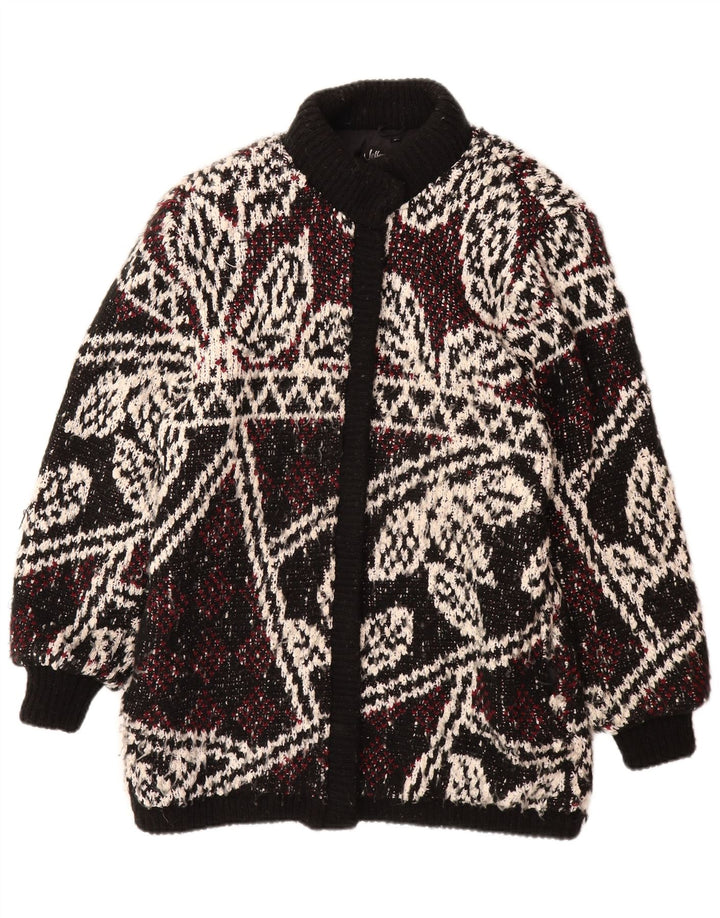 JEFFREY BROWNLEADER Palton tricot pentru femei UK 14 Medium Negru Floral Acrilic
