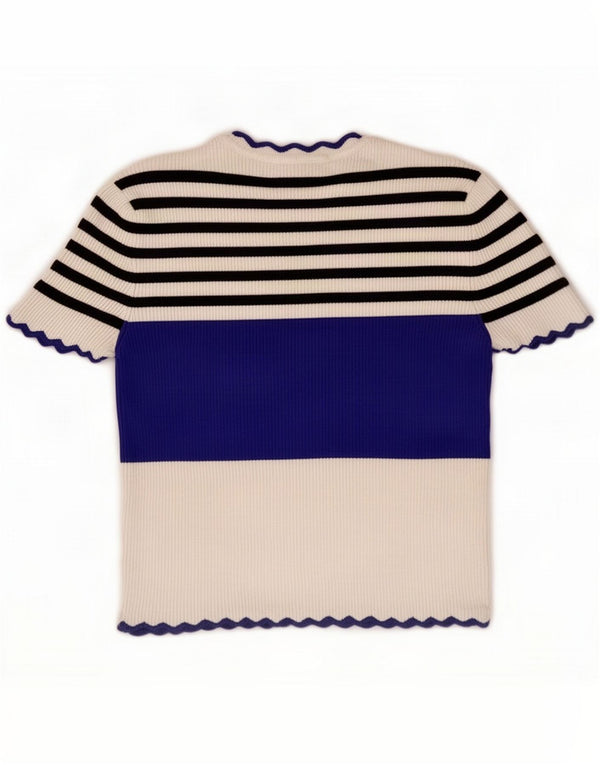 Zara Bluză Crop Top pentru femei UK 8 Small White Striped Viscose