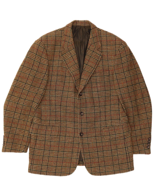 Jachetă pentru bărbați Hugo Boss cu 3 nasturi EU 52 XL Lână virgină cu carouri bej