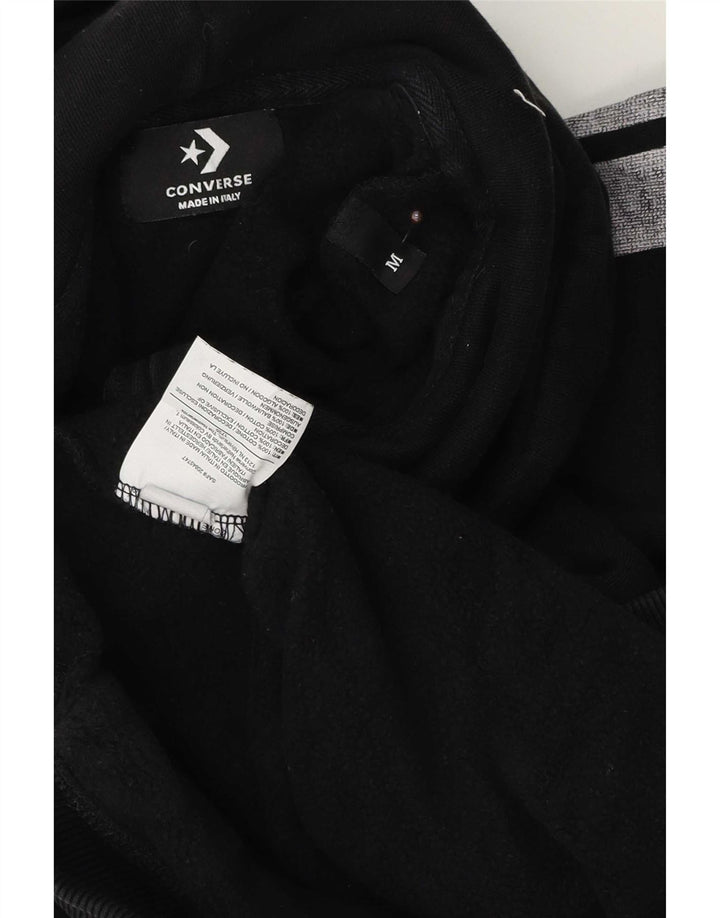 Pulover Converse pentru bărbați, cu fermoar și gât, cu glugă, negru mediu