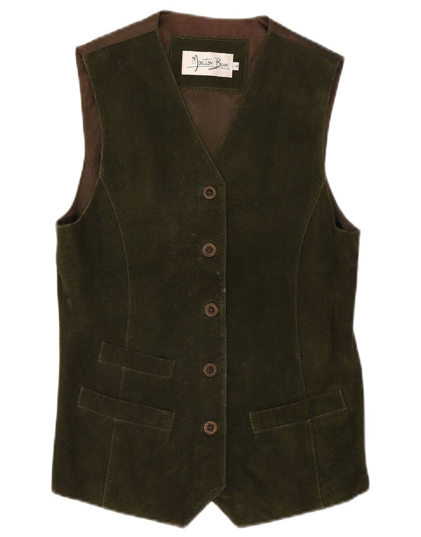 Mouton Blanc Gilet de piele intoarsa pentru femei UK 10 Mic din piele verde