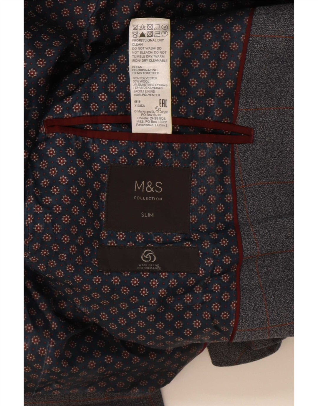Jachetă pentru bărbați Marks & Spencer, slim fit, cu 2 nasturi, UK 36, cu carouri mici, albastre