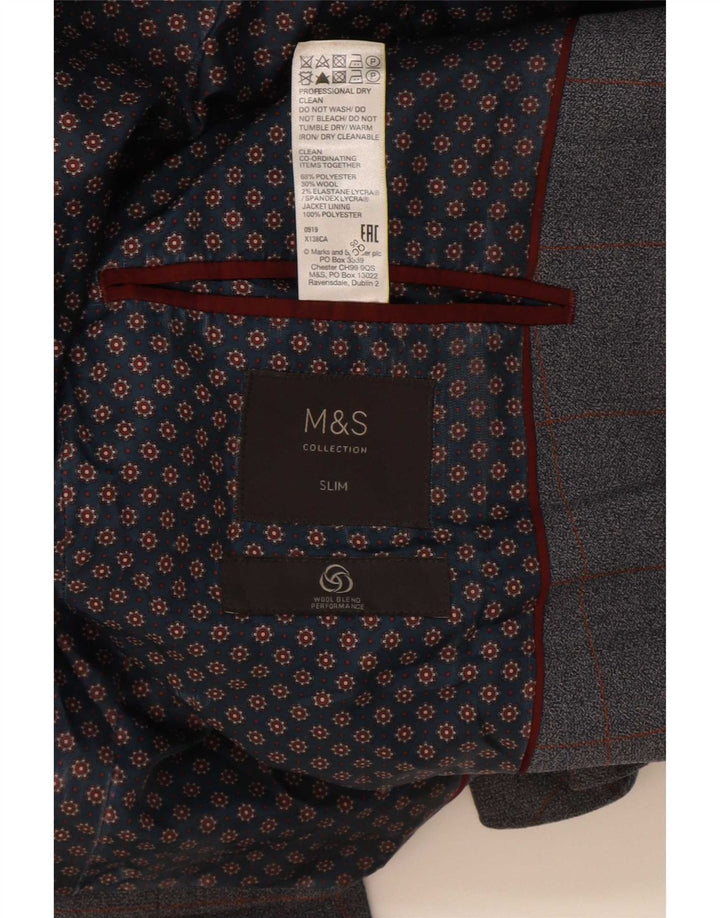 Jachetă pentru bărbați Marks & Spencer, slim fit, cu 2 nasturi, UK 36, cu carouri mici, albastre