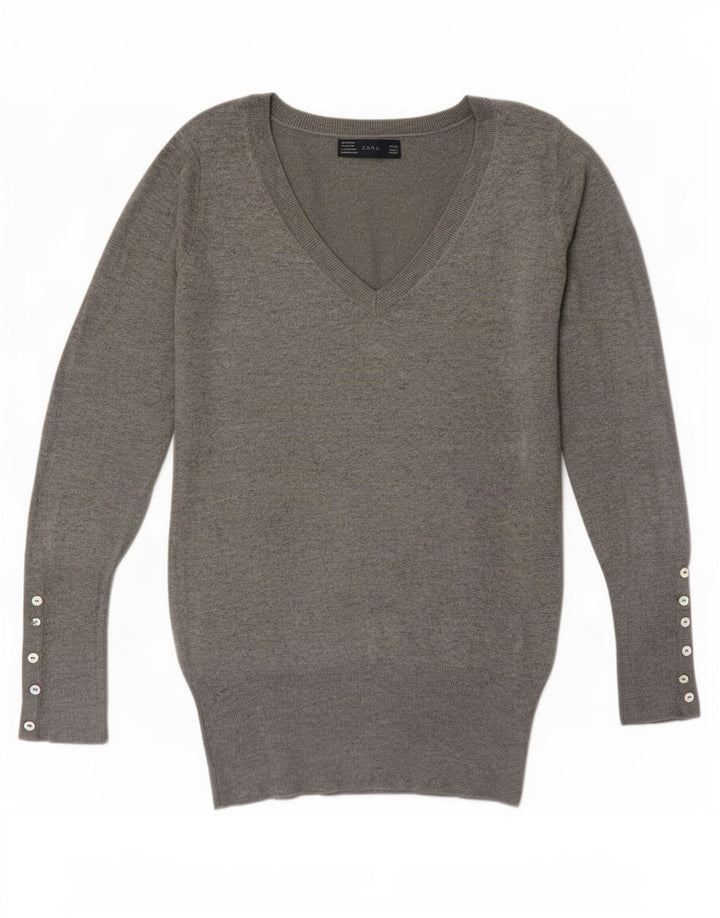 Pulover cu decolteu în V Zara pentru femei UK 12, gri mediu