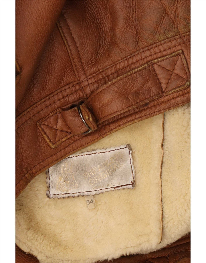 Jachetă vintage pentru bărbați din shearling IT 54 2XL din piele maro