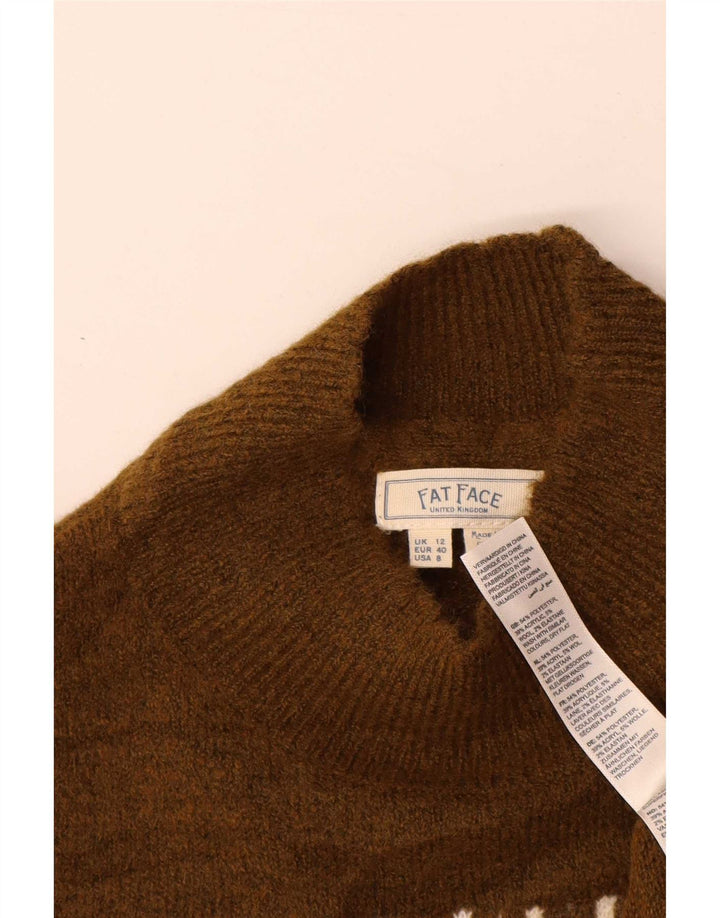 Pulover pentru femei cu gât țestoasă Fat Face UK 12 Medium Khaki Fair Isle