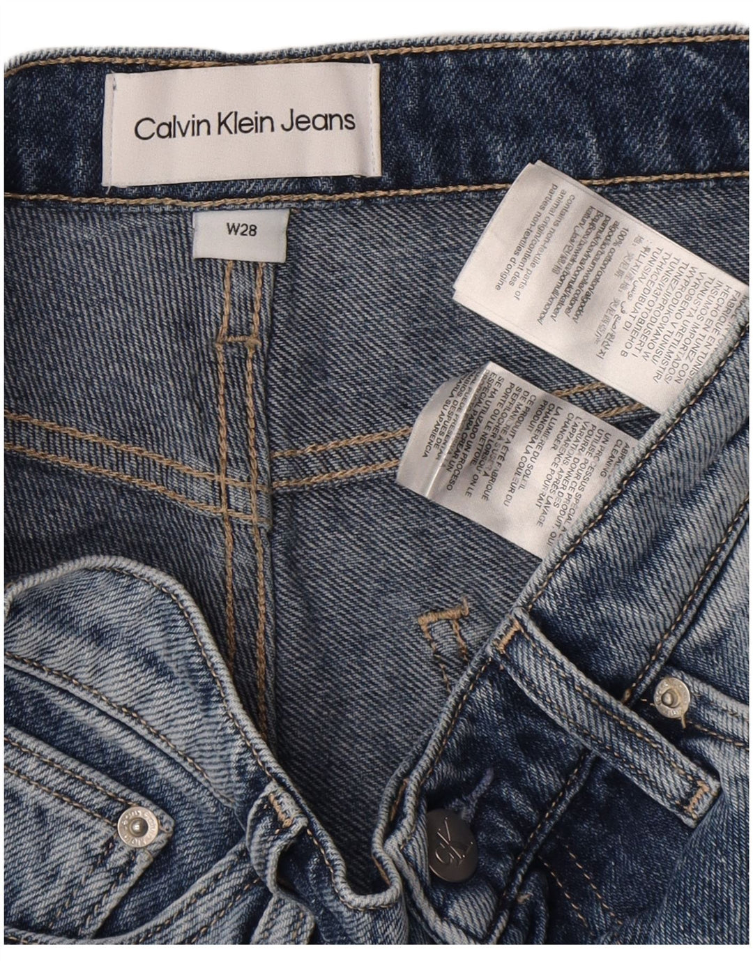 Pantaloni caldi Calvin Klein Denim Distressed Hot Pants W28 Bumbac albastru mediu
