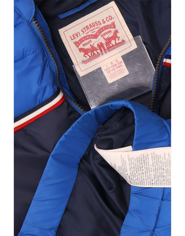 Jachetă căptușită cu glugă cu grafică Levi's pentru băieți 12-13 ani, mare, albastru