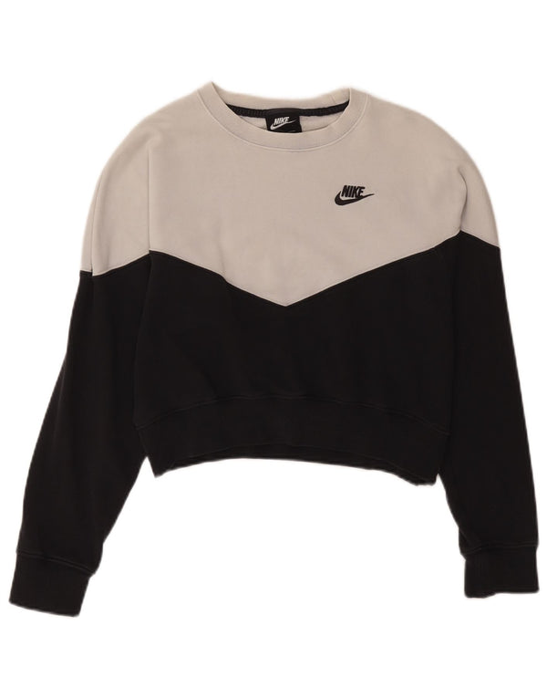 Pulover crop Nike pentru femei UK 14 Medium Black Colorblock Bumbac