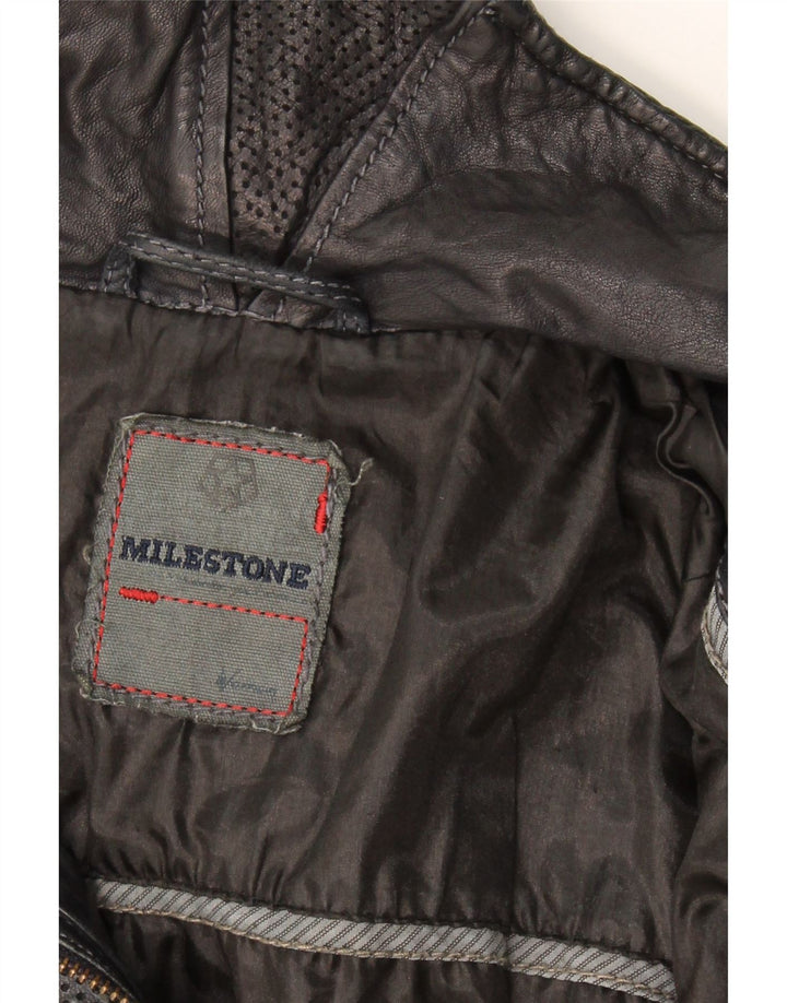 MILESTONE Womens Leather Jacket IT 48 XL Black Leather Vintage Milestone and Second-Hand Milestone from Messina Hembry 