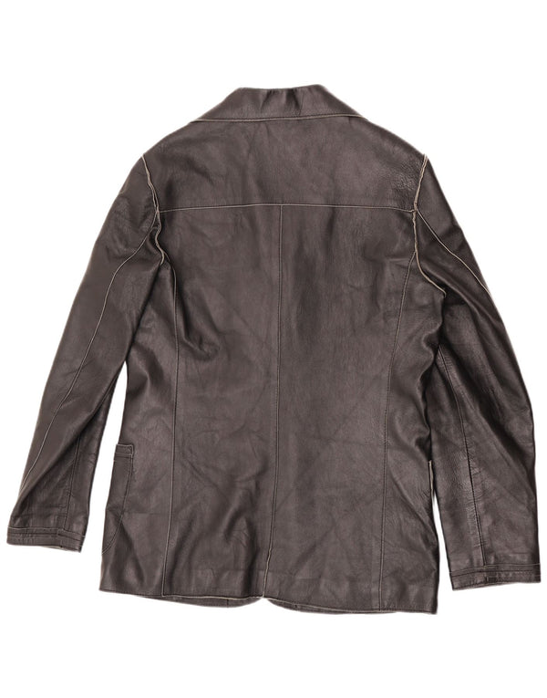 Jachetă vintage din piele cu 3 nasturi pentru femei UK 16 mare neagră