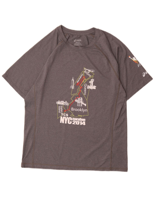 Asics Mens Graphic T-Shirt Top Medium Grey Flecked Polyester