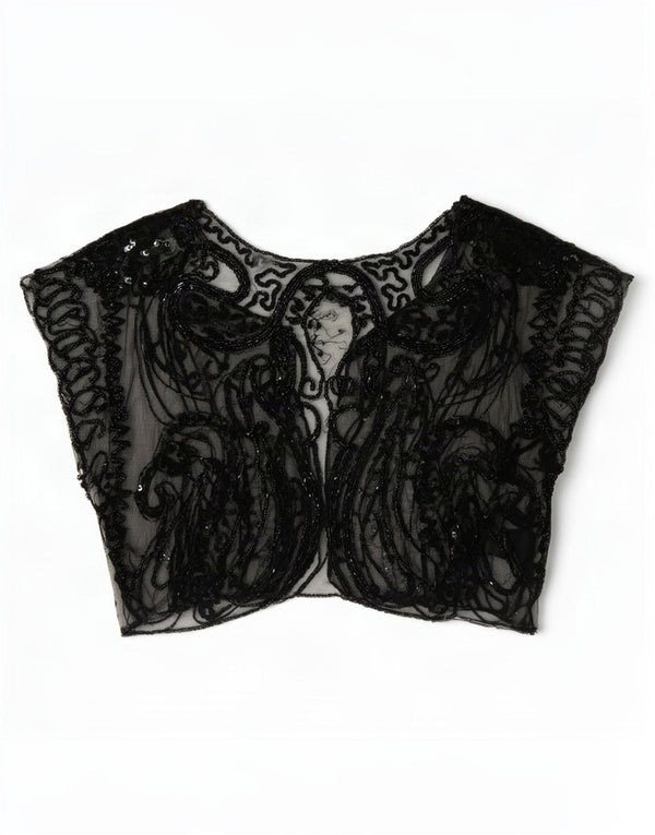 Vintage Crop Femei Fără mâneci See Through Top UK 8 Small Black Paisley