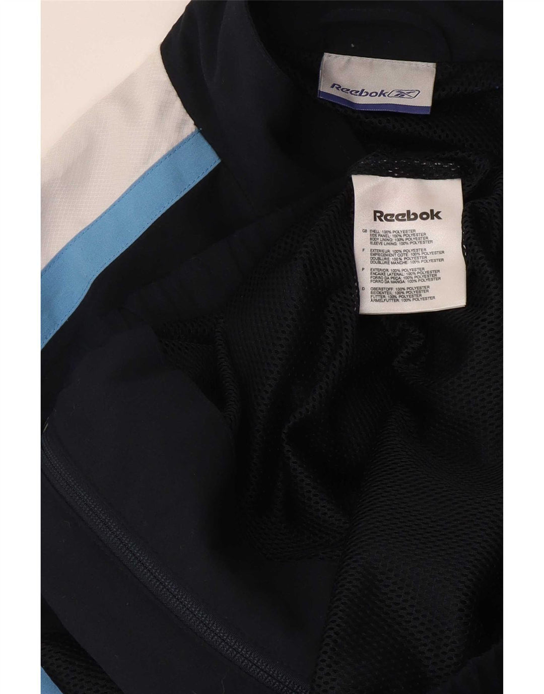 Jachetă de trening Reebok pentru băieți 13-14 ani, albastru bleumarin, color block