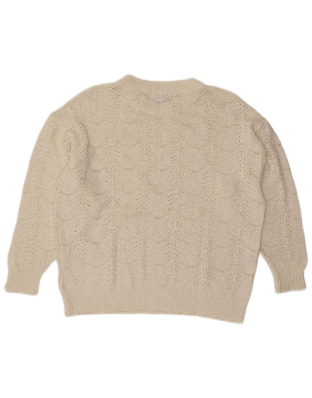 Pulover vintage pentru femei cu decolteu rotund IT 46 mare chevron alb