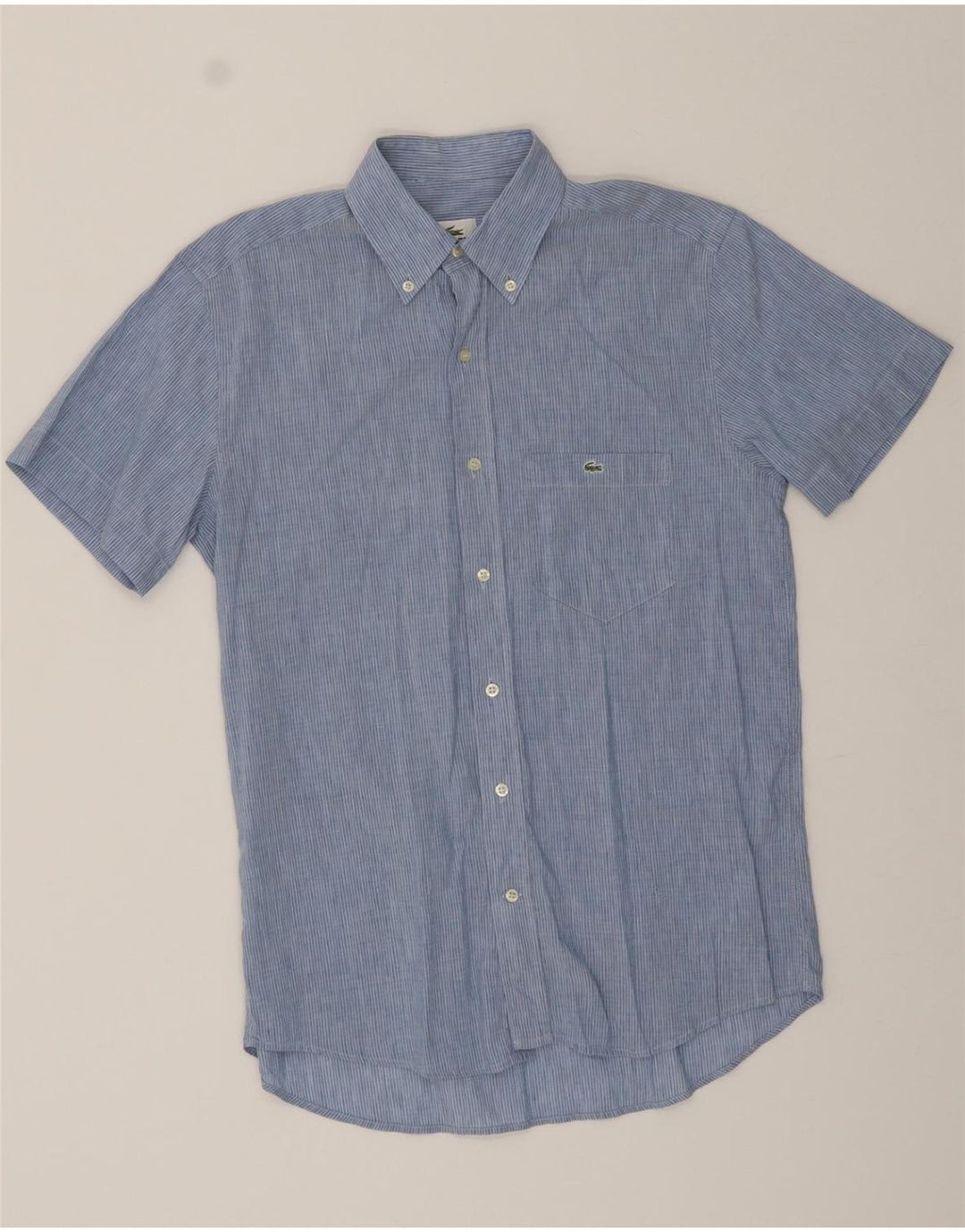 LACOSTE Mens Short Sleeve Shirt Size 38 Medium Blue Pinstripe Vintage Lacoste and Second-Hand Lacoste from Messina Hembry 