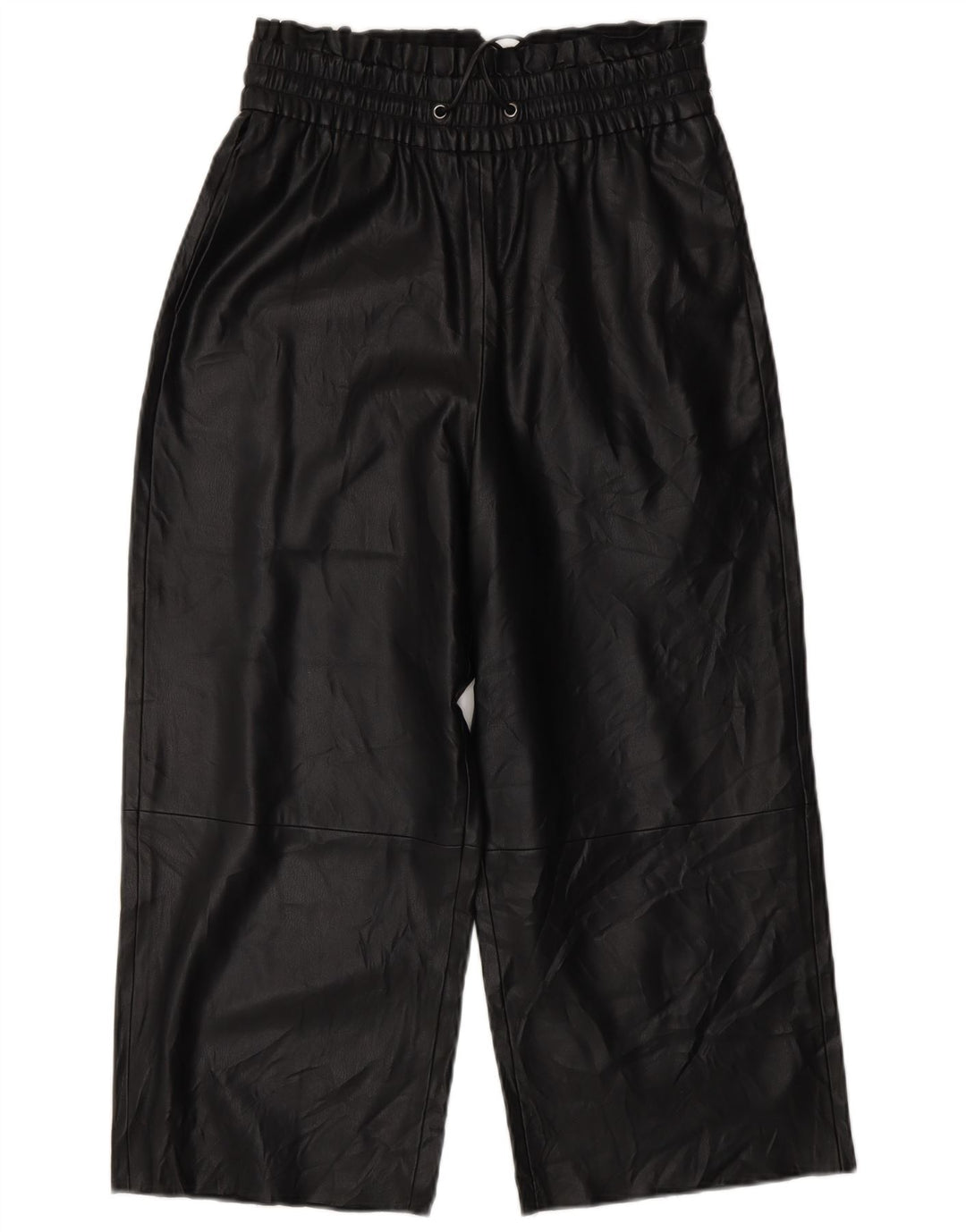 Pantaloni din piele artificială cu picioare largi ZARA pentru femei XS W25 L20 negru