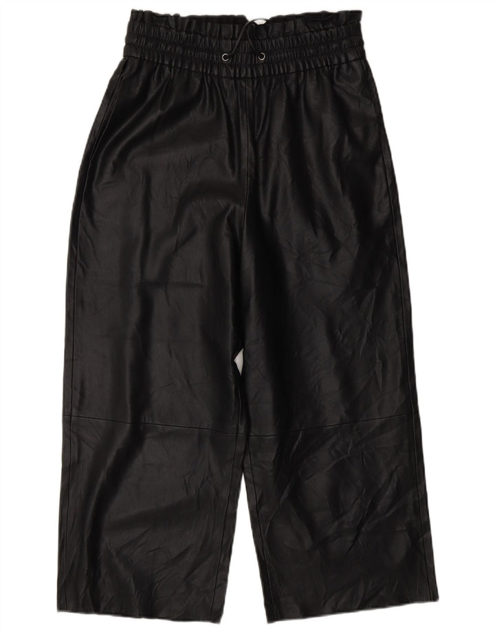 Pantaloni din piele artificială cu picioare largi ZARA pentru femei XS W25 L20 negru